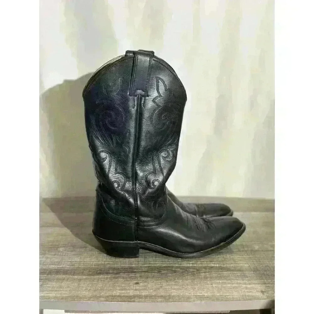 JUSTIN 6911 Black Classic Western Cowboy‎ Boots Mens 7.5